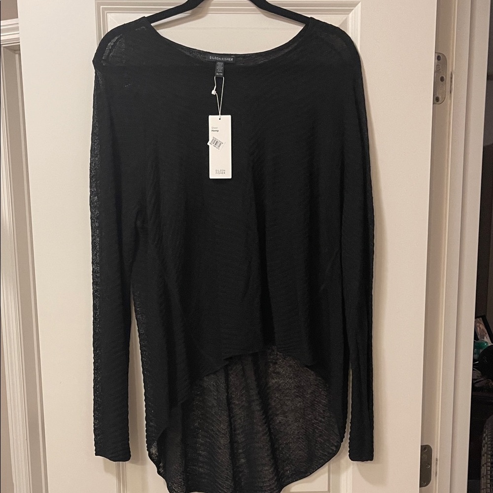 EILEEN FISHER NEW WITH TAGS XL SHEET HEMP Black High-Low Long Sleeve Top